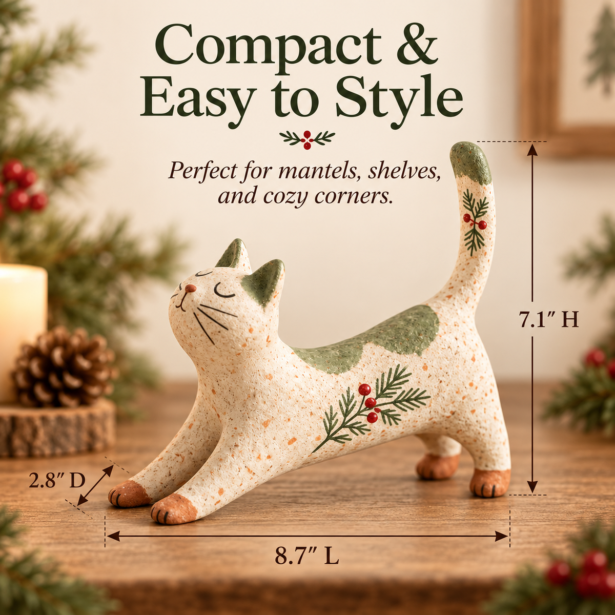Figurine de chat de Noël sur le thème de la forêt