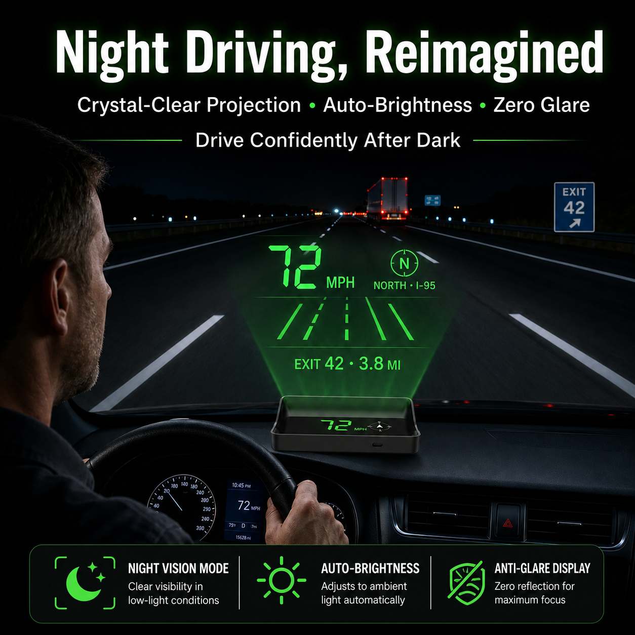 Head-Up Display (HUD) – GPS pour voiture avec compteur de vitesse numérique