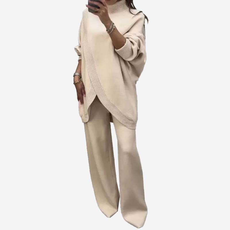 Ensemble deux pièces tricoté à encolure en V, couleur unie