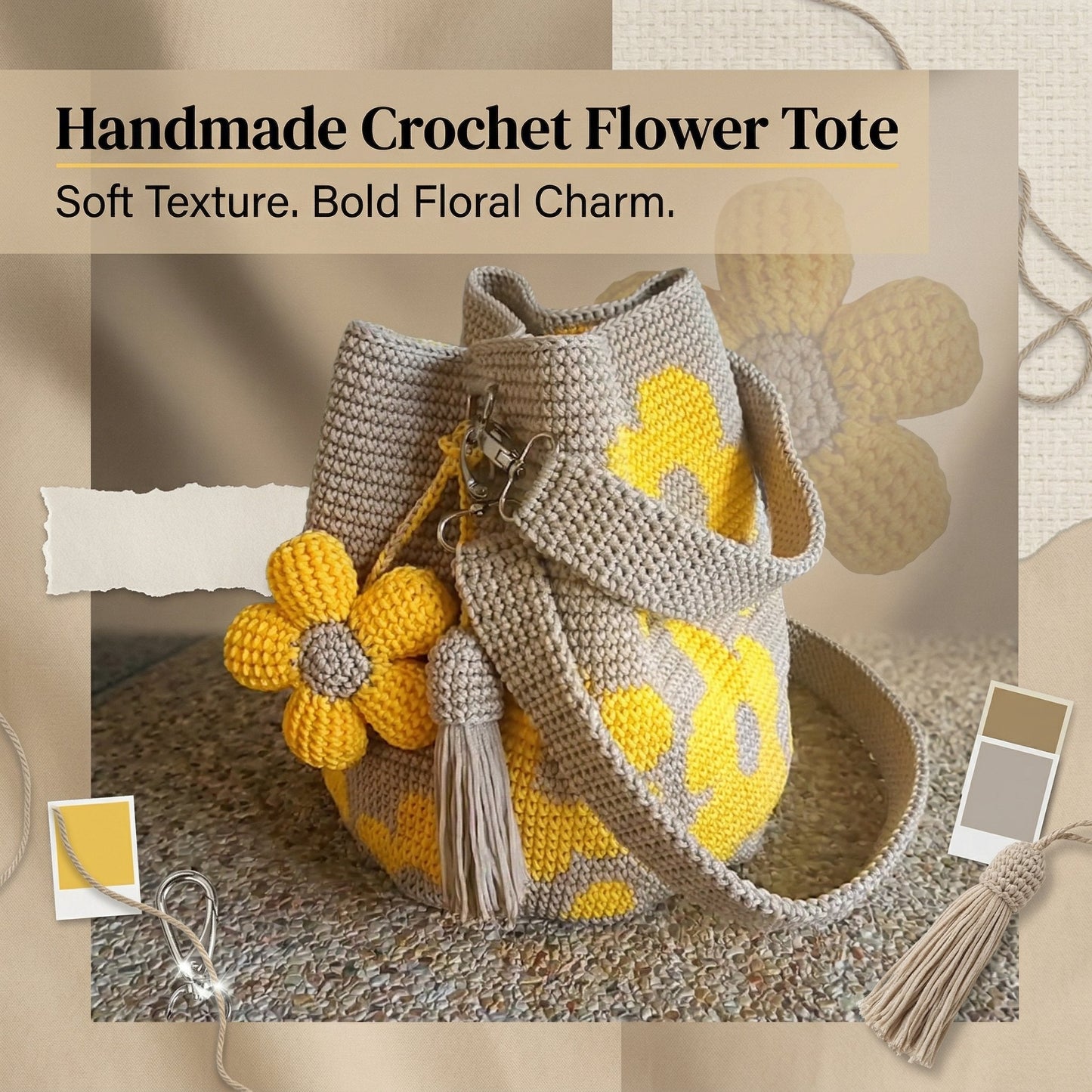 Sac fourre-tout à fleurs au crochet fait main 🌼✨