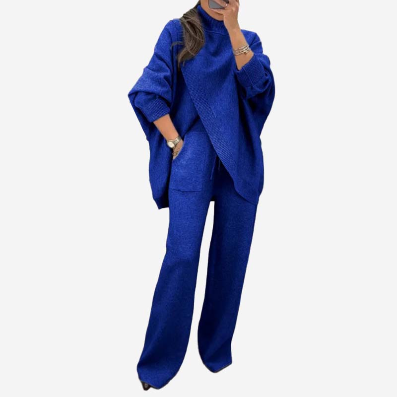 Ensemble deux pièces tricoté à encolure en V, couleur unie