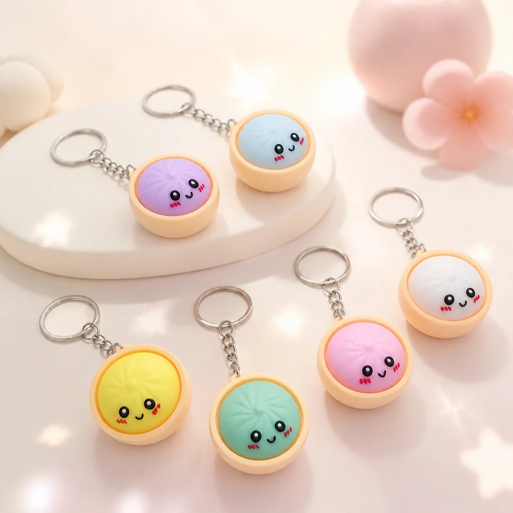 🔥  Porte-clés anti-stress « Cute Dumpling » à presser – lumière tactile