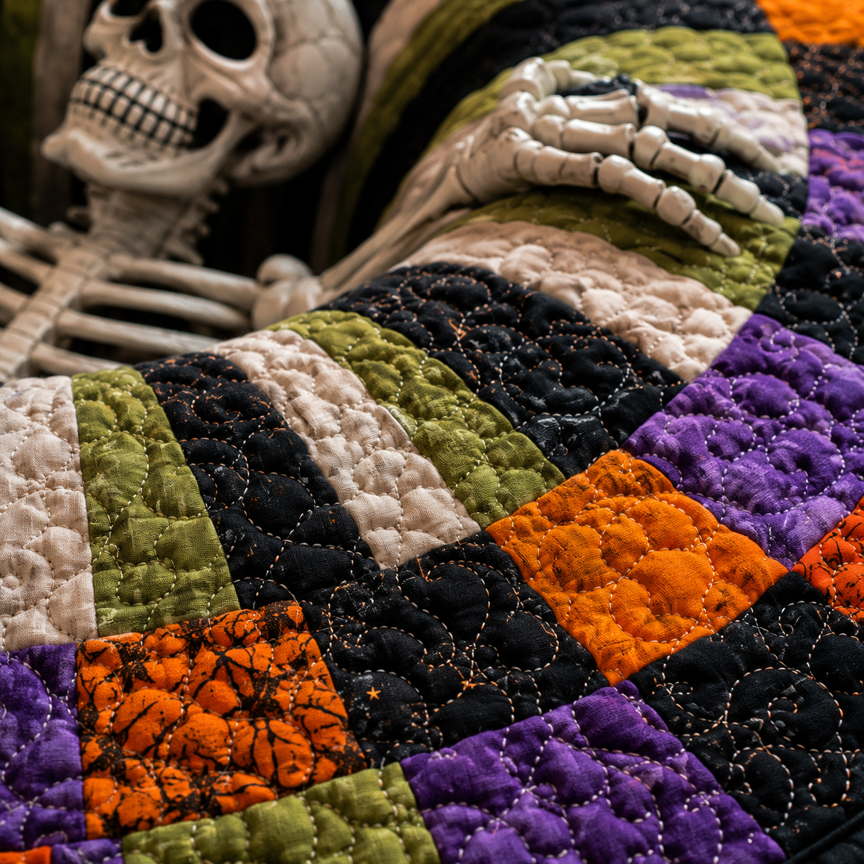 Tapis rond matelassé 3D avec motif de tourbillon de squelettes