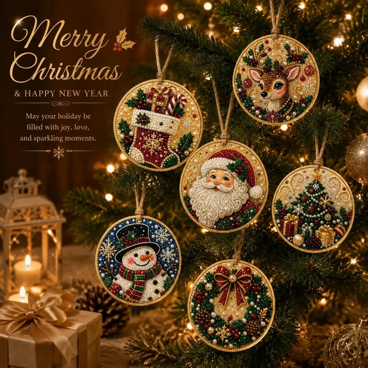 Kit de bricolage de Noël : décorations à réaliser soi-même en peinture diamant – Décorations artisanales à accrocher au sapin de Noël
