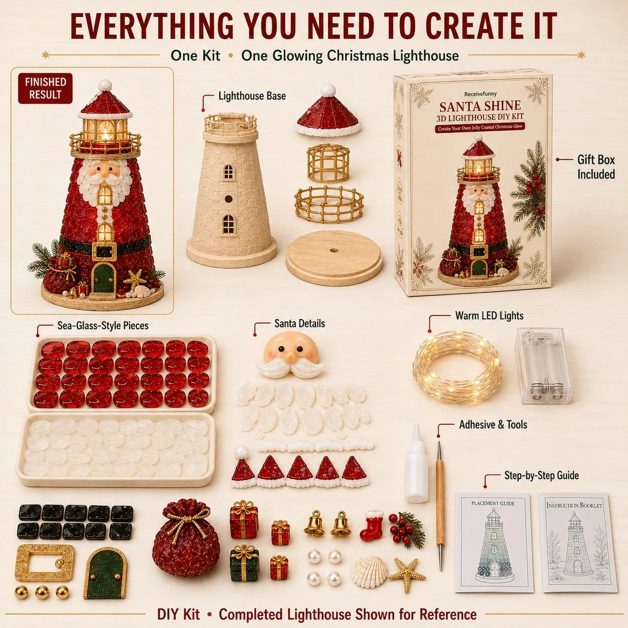 ⏳ Dernier jour : 49 % de réduction – 🎄Collection de kits de phare de Noël illuminés « style verre de mer » à monter soi-même, adaptés aux débutants