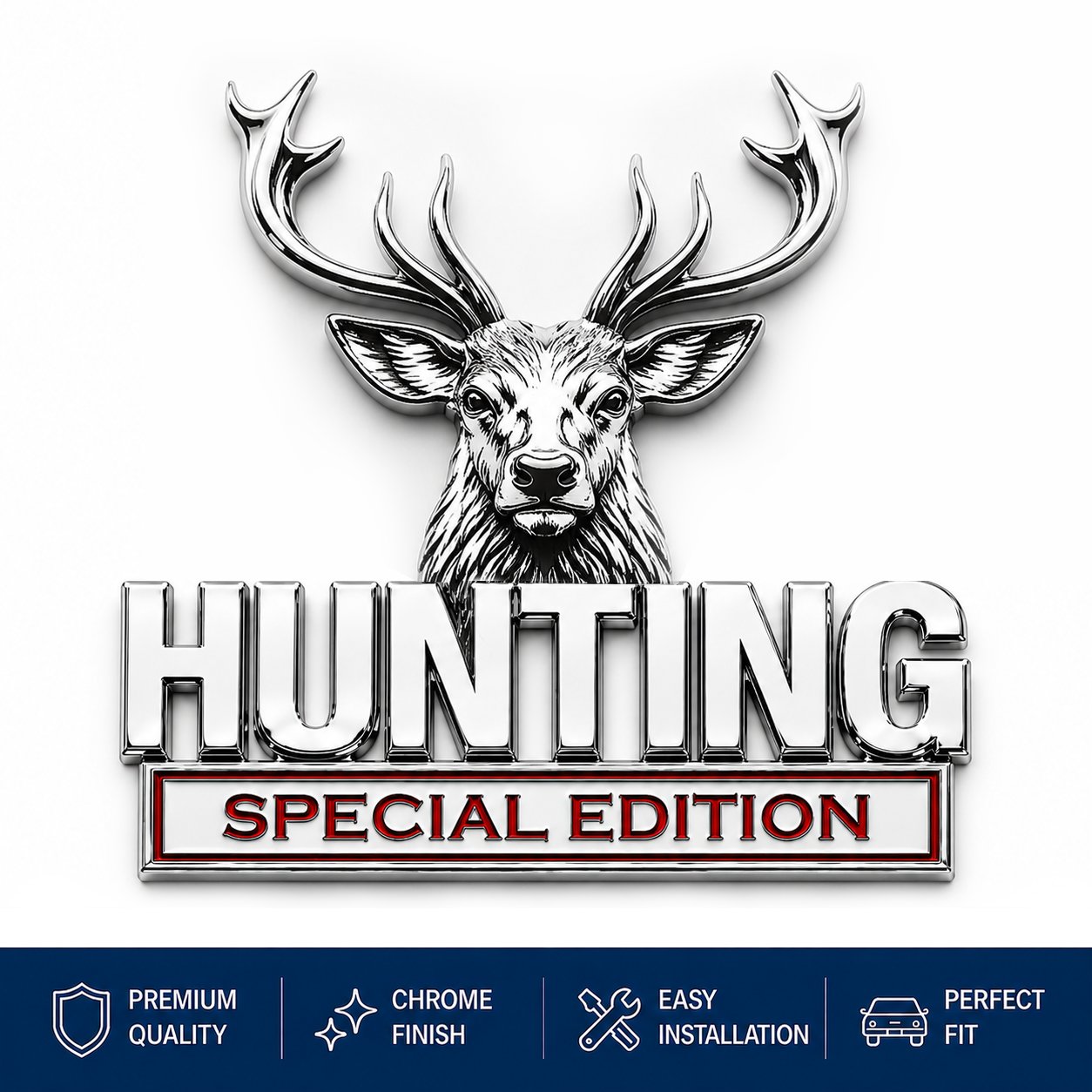 🦌 Emblème « HUNTING » Édition spéciale – Insigne automobile haut de gamme en métal 3D pour les passionnés de chasse