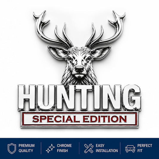 🦌 Emblème « HUNTING » Édition spéciale – Insigne automobile haut de gamme en métal 3D pour les passionnés de chasse