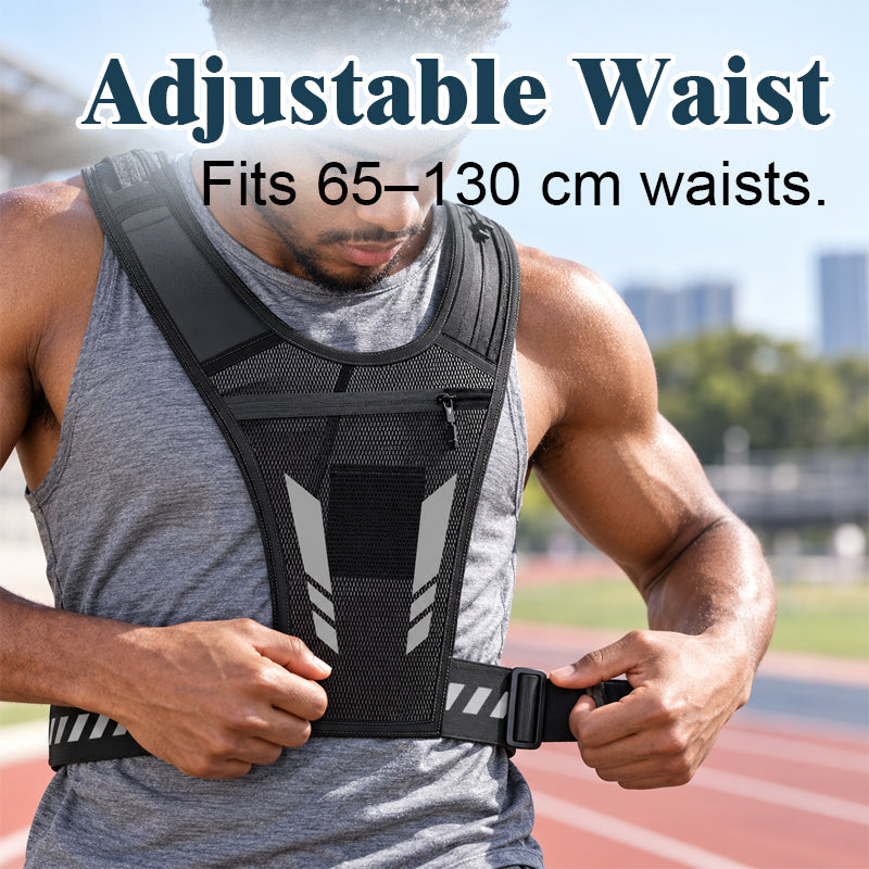 🏃 Gilet de course mains libres — Rangement pour bouteille d'eau et téléphone, et éléments réfléchissants pour plus de sécurité