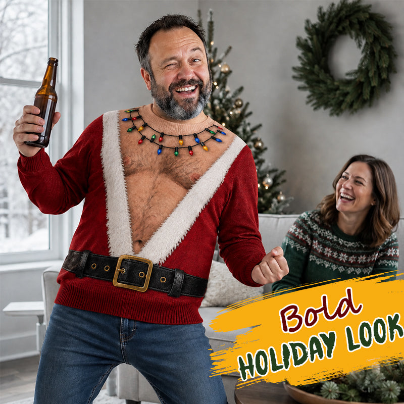🎅 T-shirt de Noël à manches longues « Père Noël rigolo » | Haut fantaisie pour les fêtes de fin d'année