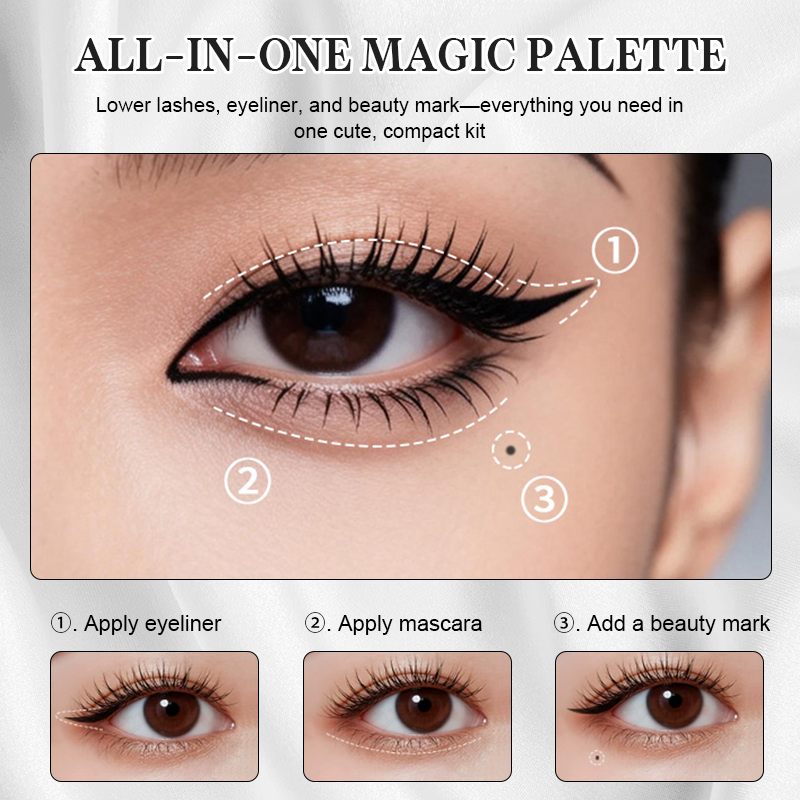 Kit de maquillage pour les yeux 3-en-1 à emporter : tampon pour les cils inférieurs + stylo à grains de beauté + eye-liner