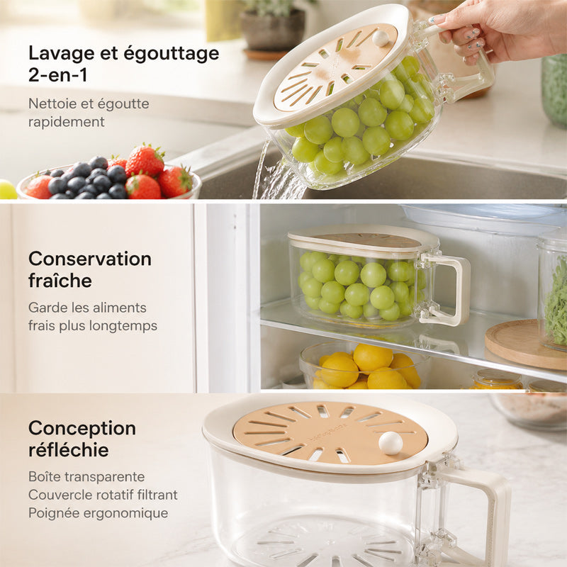 Panier de drainage télescopique multifonctionnel 2-en-1 pour fruits et légumes