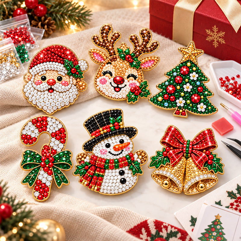 ✨🎄 Kit de broche de Noël à réaliser soi-même en peinture diamant — 6 motifs festifs, pour un look étincelant au quotidien