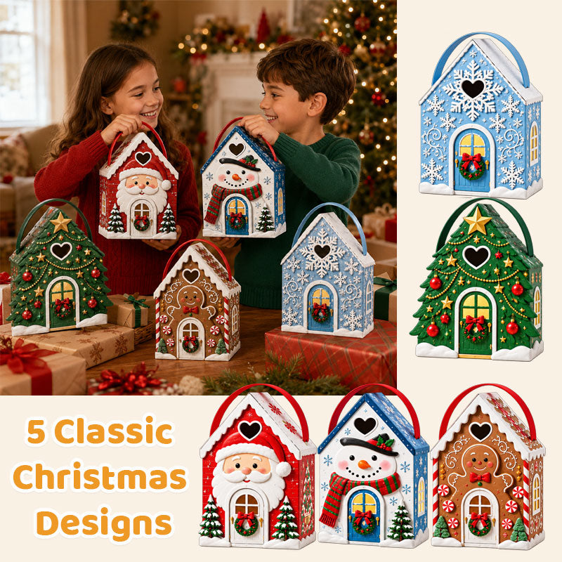 Coffret cadeau « Christmas Cottage » avec poignée – Coffret cadeau festif en 3D pour bonbons et biscuits