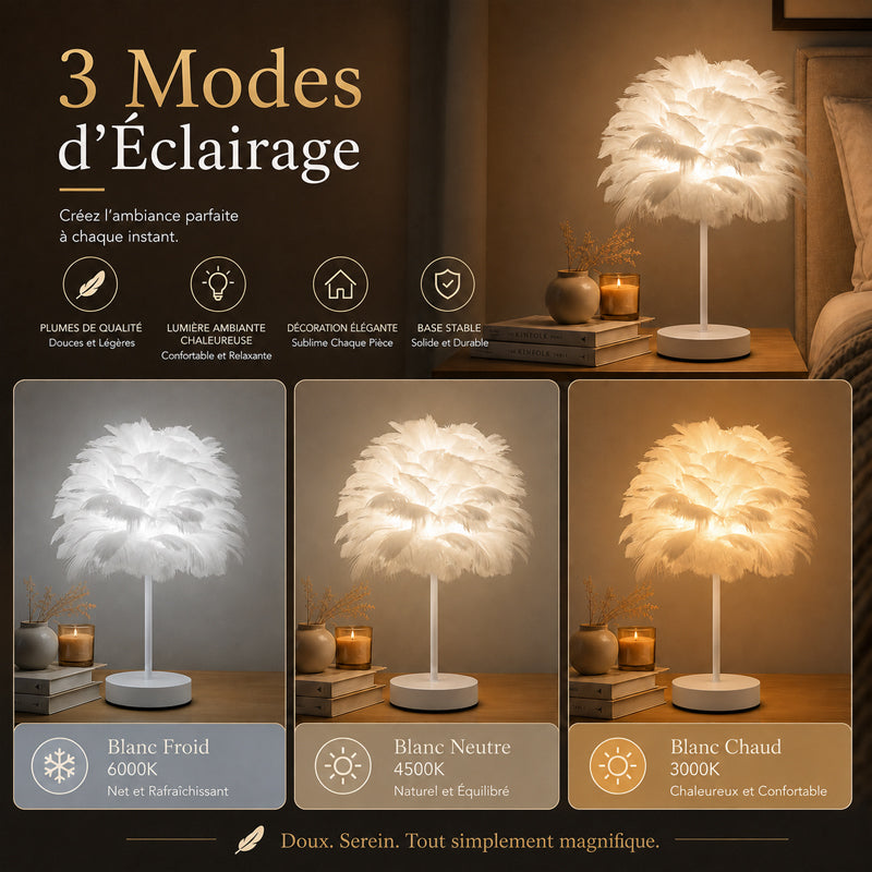 Lampe de Table Plume Décorative Nordique pour Chambre à Coucher