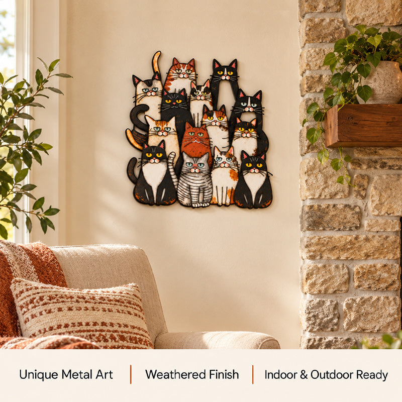 🐾Décoration murale en métal « Famille de chats fantaisistes »