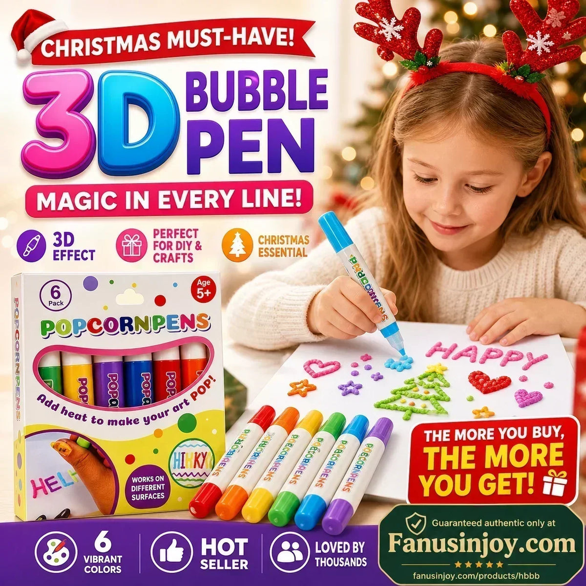 🎁🔮Stylo magique – Dessinez en 3D d'un seul trait !🎄 Stylos de dessin « Bubble Popcorn » à faire soi-même & 2 achetés, 1 offert 🔥