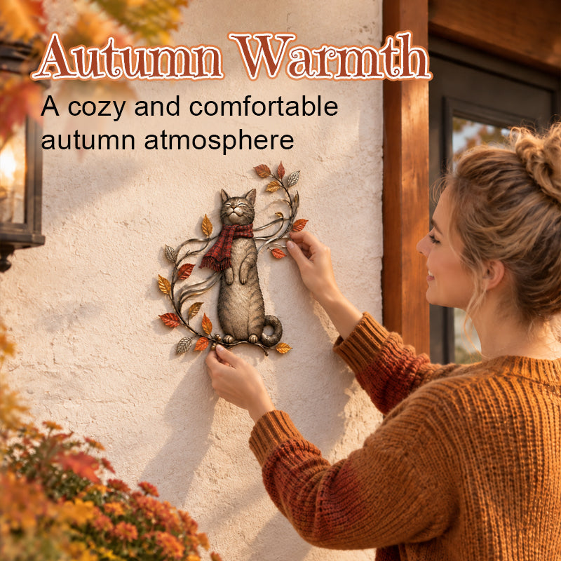 🍁Décoration murale en métal « Chat d'automne »🐱
