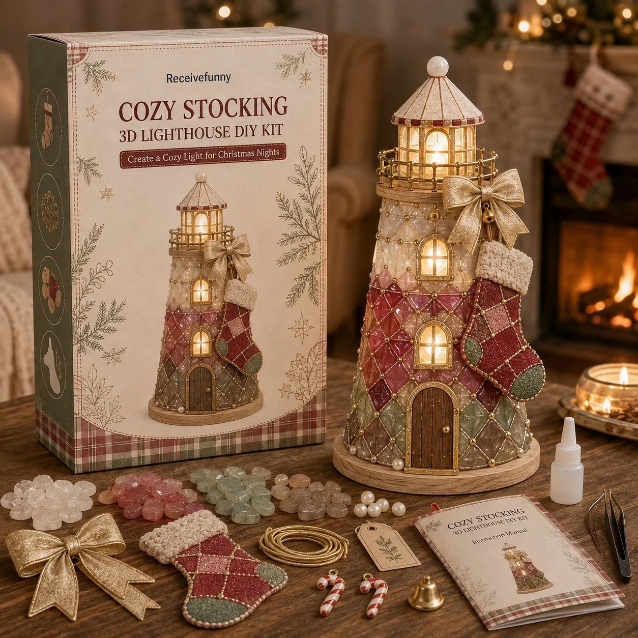 ⏳ Dernier jour : 49 % de réduction – 🎄Collection de kits de phare de Noël illuminés « style verre de mer » à monter soi-même, adaptés aux débutants