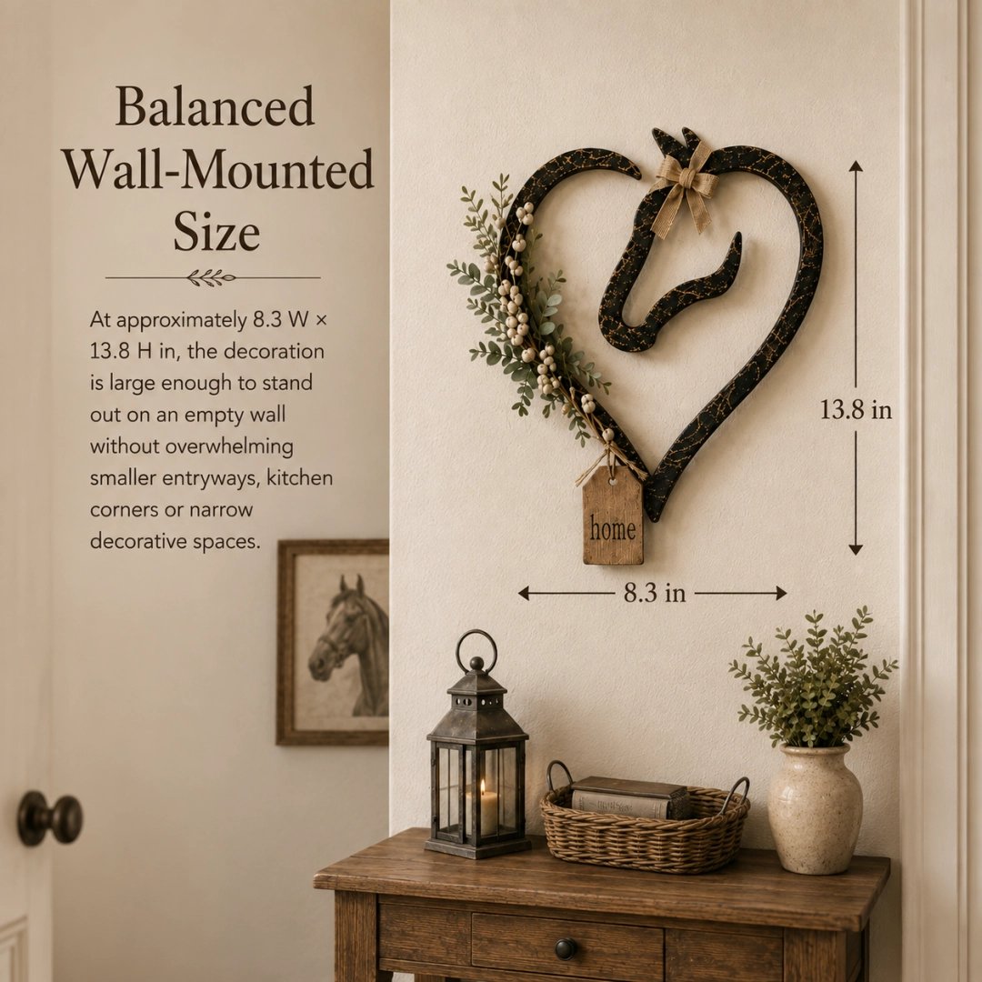 Décoration murale rustique en forme de cœur de cheval avec de la verdure – Objet de décoration pour la maison dans un style fermier et équestre