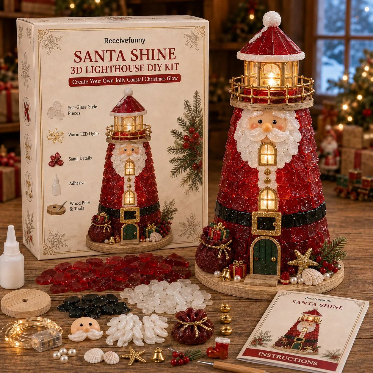 ⏳ Dernier jour : 49 % de réduction – 🎄Collection de kits de phare de Noël illuminés « style verre de mer » à monter soi-même, adaptés aux débutants
