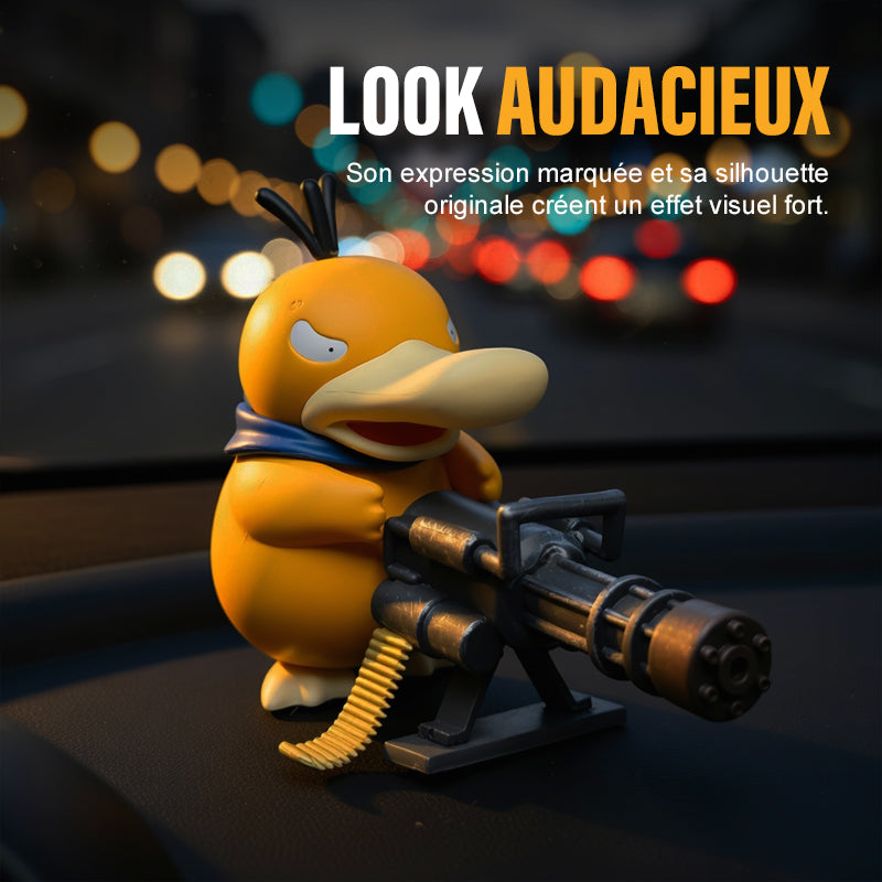 🚗 Figurine Canard Style Gangster avec Mini Gatling pour Voiture