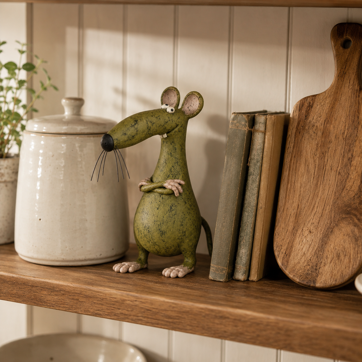 Figurine vintage fantaisiste représentant une souris et un chat