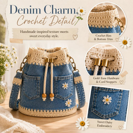 🔥PROMOTION EXCEPTIONNELLE : 50 % DE RÉDUCTION✨👜Sac seau en denim au crochet