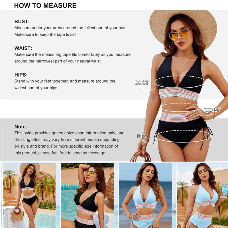 ☀️Rajoitetun ajan lomatarjous🏖️High Vyötäröiset vatsanhallintaväriset bikinisarjat Color Block Bikini Sets