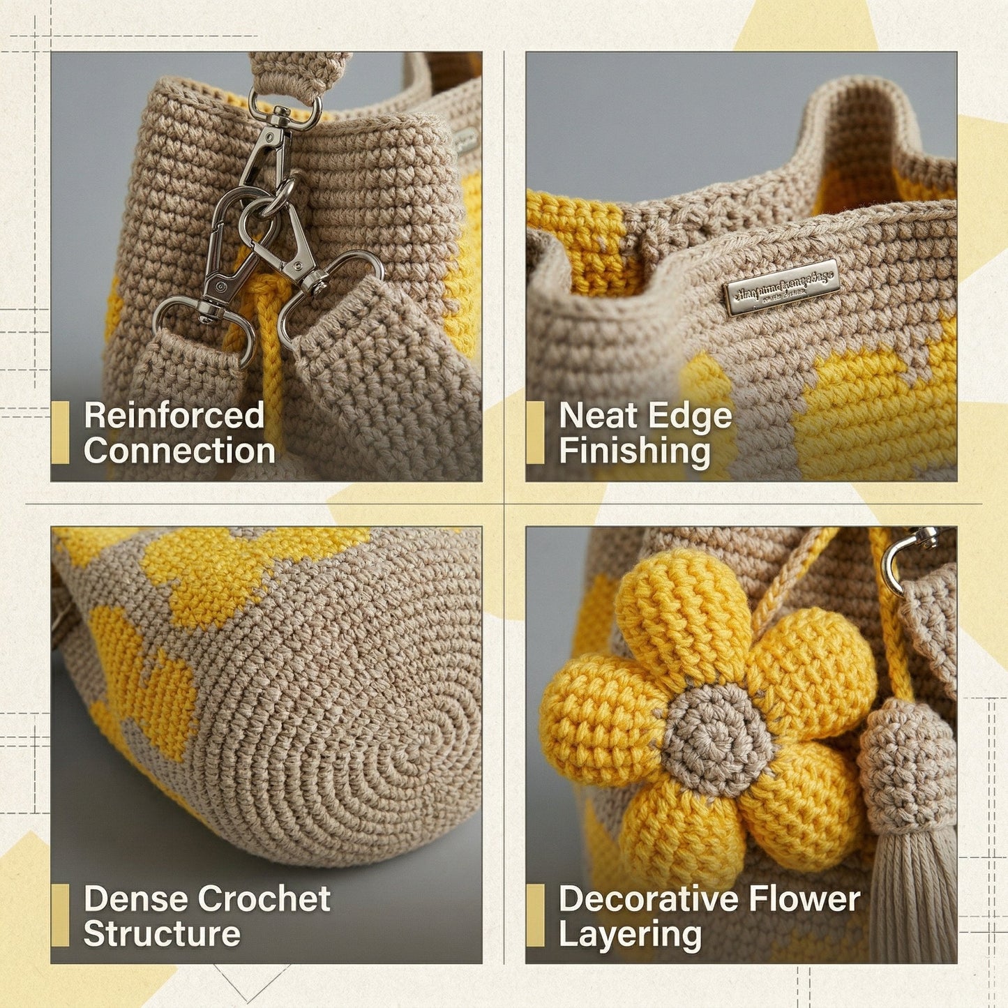 Sac fourre-tout à fleurs au crochet fait main 🌼✨