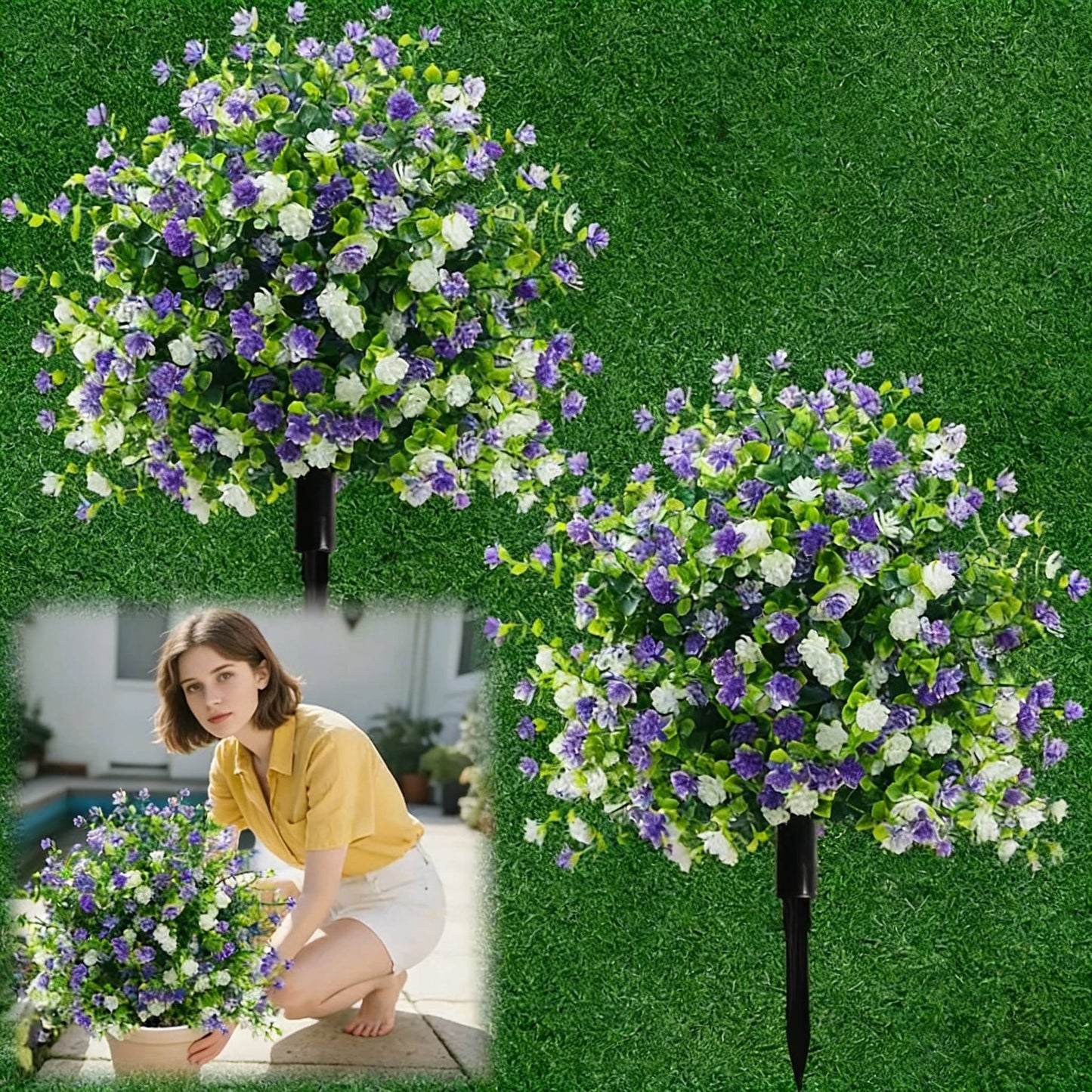 🌸Arbres artificiels en pot avec piquets de fixation au sol
