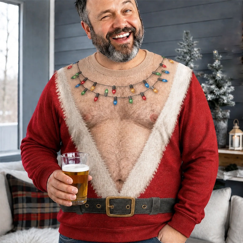 🎅 T-shirt de Noël à manches longues « Père Noël rigolo » | Haut fantaisie pour les fêtes de fin d'année