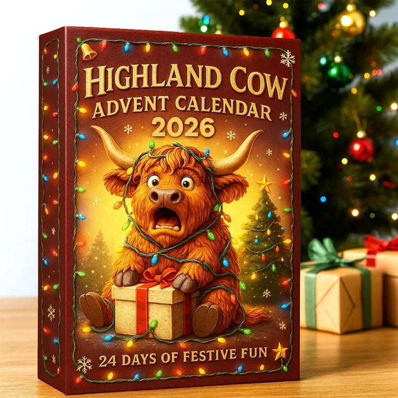 🐮 Calendrier de l'Avent 2026 avec des vaches des Highlands en dessin animé