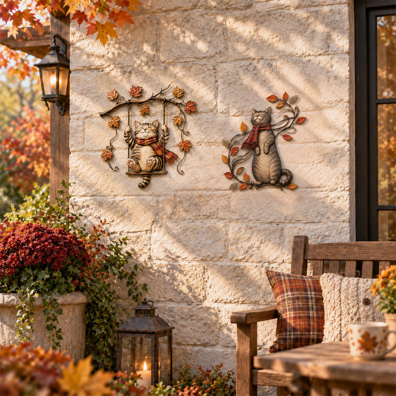 🍁Décoration murale en métal « Chat d'automne »🐱