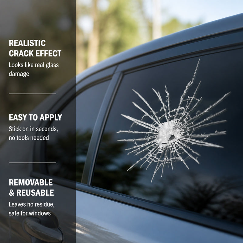 💥 Autocollant 3D « vitre de voiture brisée » pour farces
