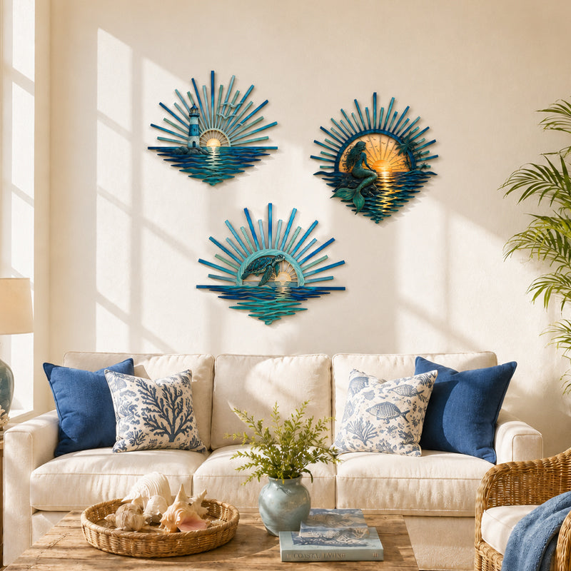 🌅 Décoration murale en métal « Legend of the Sunset Tides » – 🌊 Décoration murale en métal de style nautique vintage