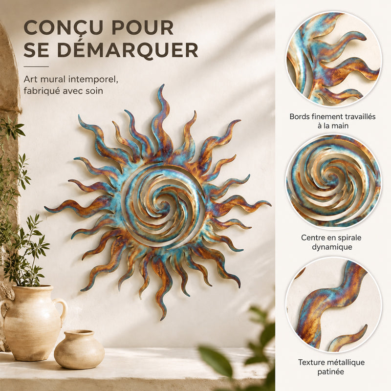 Décoration Murale Soleil En Silhouette Tourbillonnante Pour Intérieur Et Extérieur