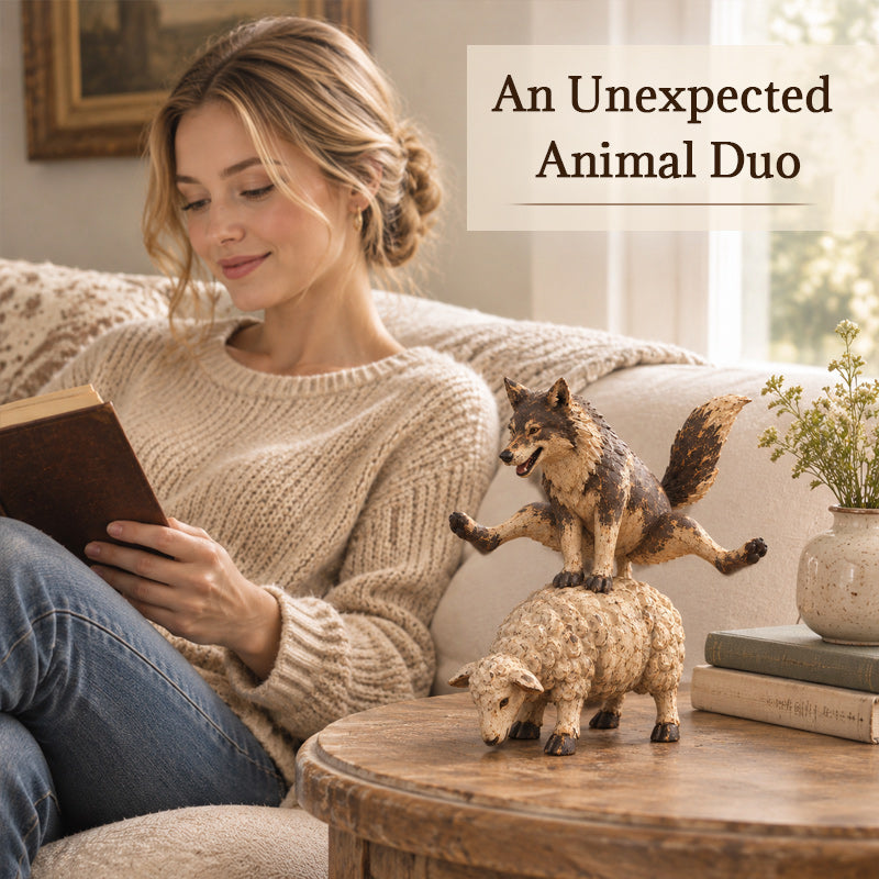🐺Figurine amusante représentant un loup chevauchant un mouton🐑 | Statue d'animal de style rustique et champêtre