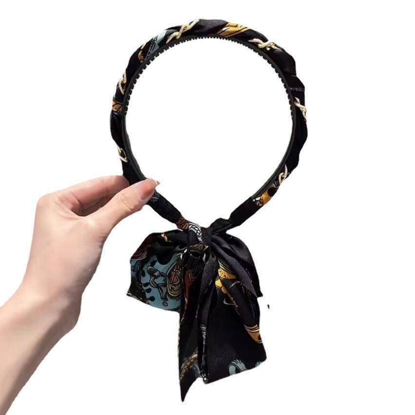 Nouveau bandeau en tissu – accessoire pour cheveux de style ethnique avec une chaîne tressée et un ruban ondulé