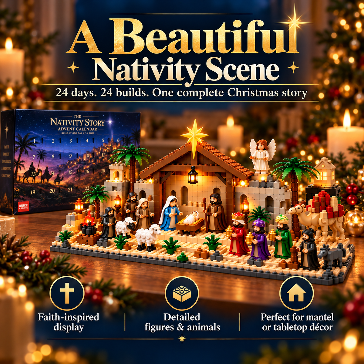 Calendrier de l'Avent de la Nativité – Crèche de Noël à monter en 24 jours