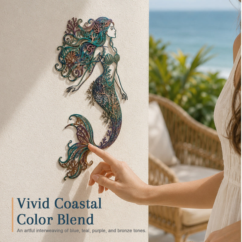 🧜Fresque murale « Deep Sea Mermaid Dream » – 🌊 Décoration murale vintage en métal ajouré sur le thème de l'océan