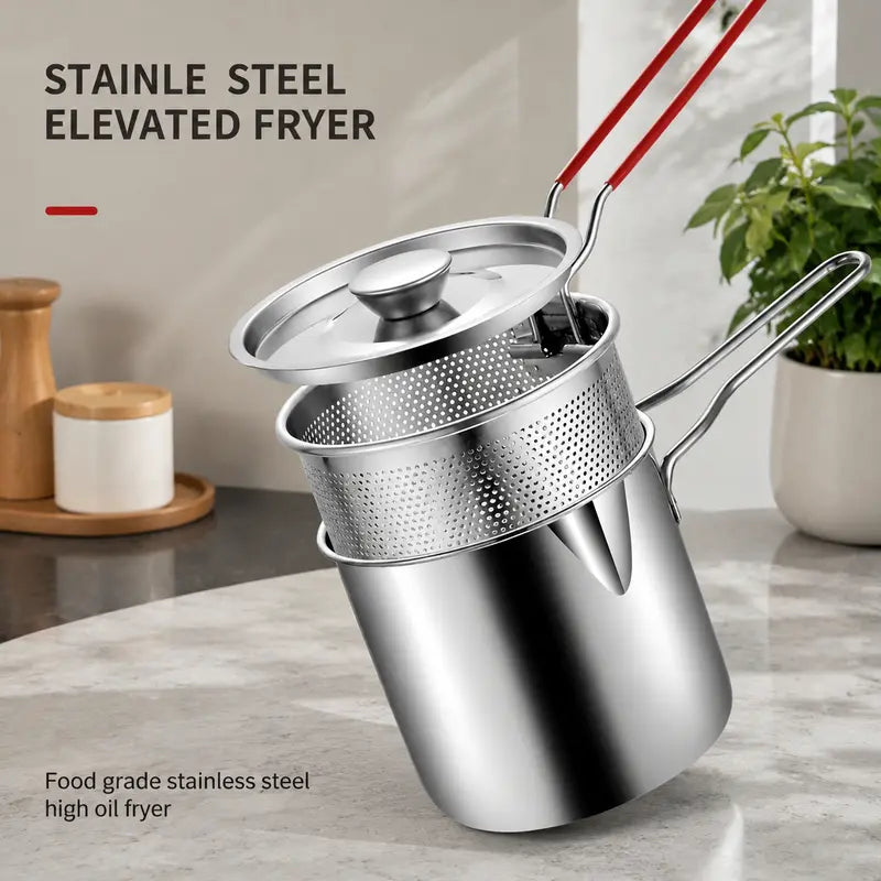 2026🔥🍟 Kit de mini-friteuse personnelle – Cuve en acier inoxydable avec panier égouttoir amovible et pince à aliments