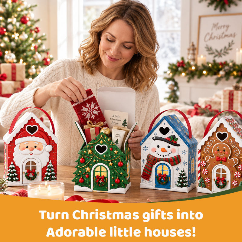 Coffret cadeau « Christmas Cottage » avec poignée – Coffret cadeau festif en 3D pour bonbons et biscuits