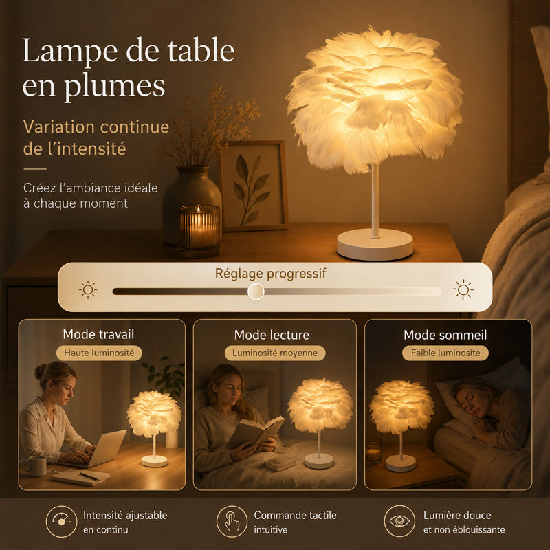 Lampe de Table Plume Décorative Nordique pour Chambre à Coucher