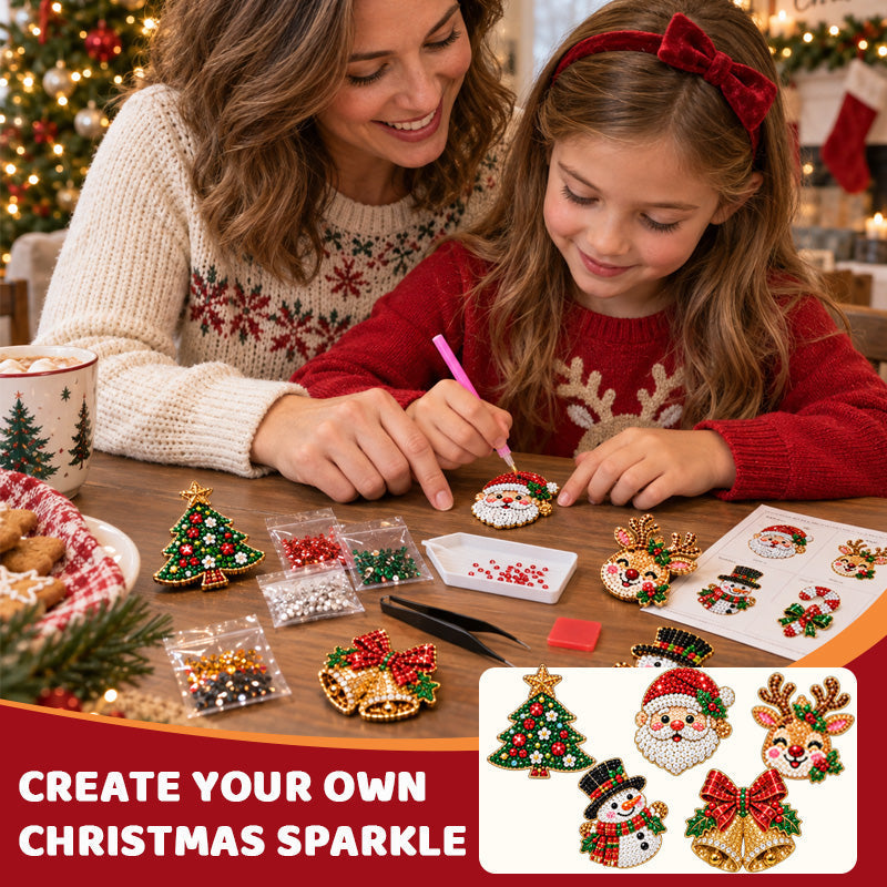 ✨🎄 Kit de broche de Noël à réaliser soi-même en peinture diamant — 6 motifs festifs, pour un look étincelant au quotidien
