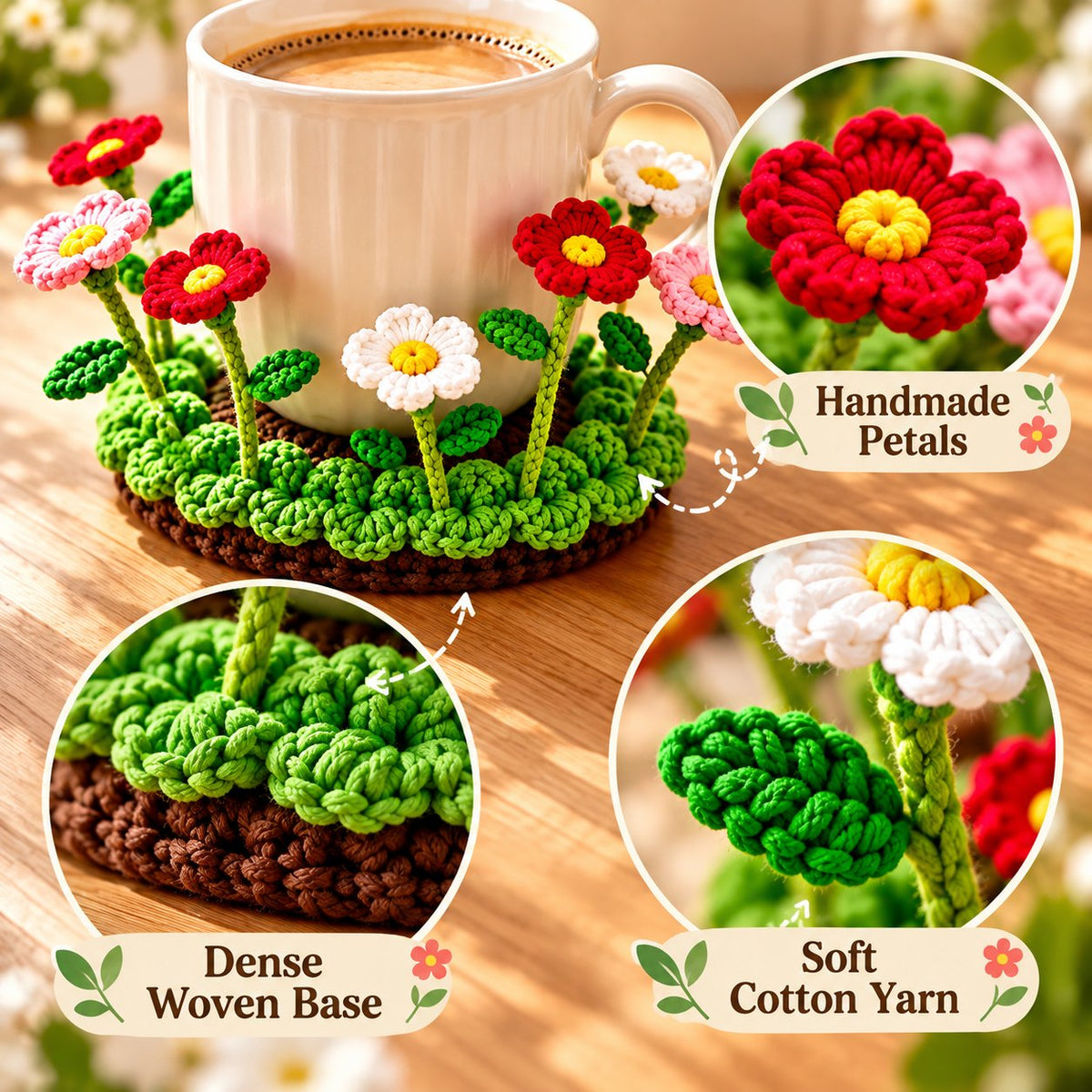 🌸50 % DE RÉDUCTION🌸 Sous-verre floral au crochet fait main | Everlasting Table Art 🌸