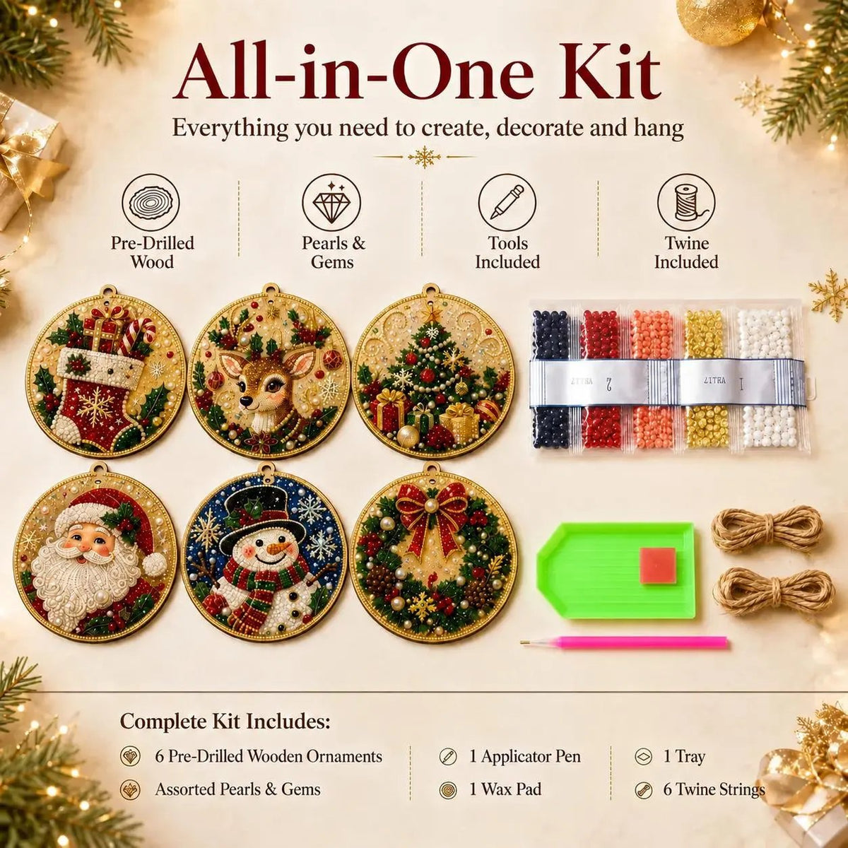 Kit de bricolage de Noël : décorations à réaliser soi-même en peinture diamant – Décorations artisanales à accrocher au sapin de Noël