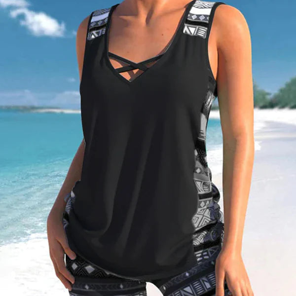 ⏰DERNIER JOUR : 50 % DE RÉDUCTION - Ensemble tankini Miraclesuit pour femme avec soutien-gorge intégré et effet amincissant au niveau du ventre – Maillot de bain bohème flatteur avec short🔥