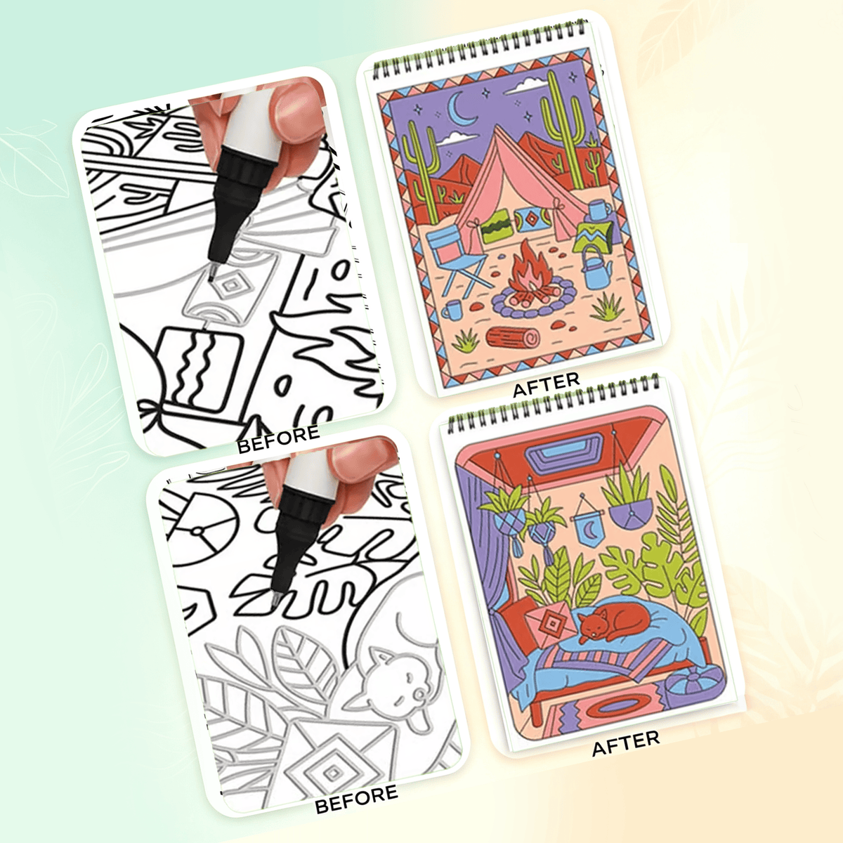 🌿  Cahier de coloriage « Flow Art » avec instructions et feutres double face 🎨