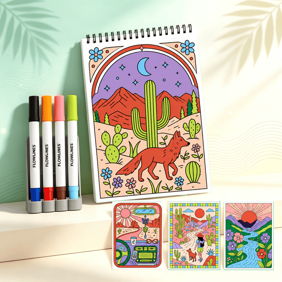 🌿  Cahier de coloriage « Flow Art » avec instructions et feutres double face 🎨