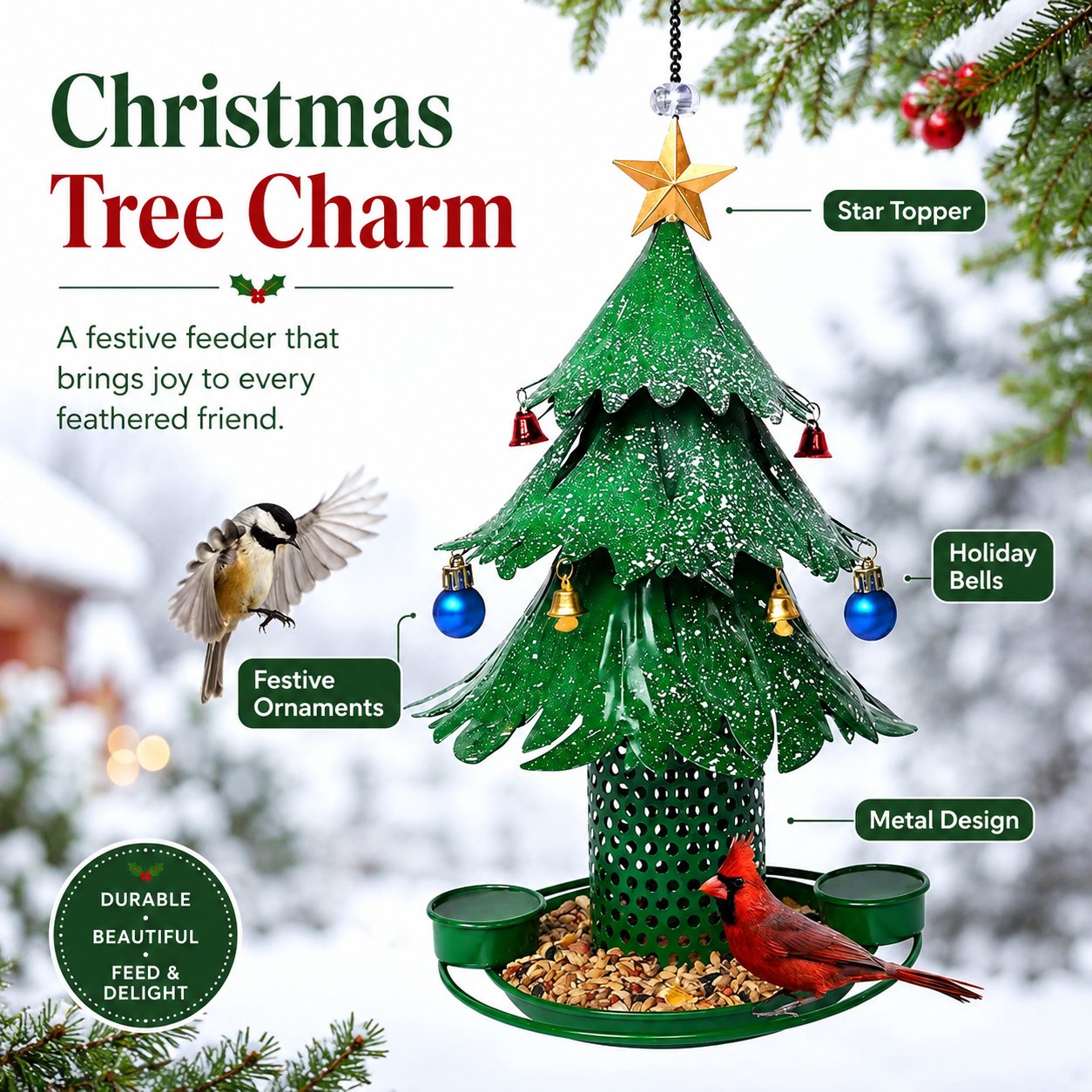 Mangeoire pour oiseaux en forme de sapin de Noël 🎄 Décoration festive pour le jardin pendant les fêtes
